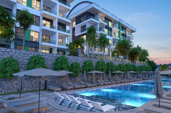 One-bedroom Apartments and Two-Bedroom Penthouses for Sale in Alanya's Prestigious Facility